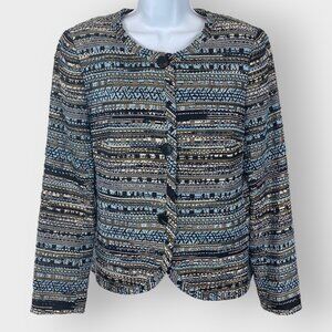 Lafayette 148 Boucle Tweed Blazer | 12 | Blue | Silk Blend | Lined | Career